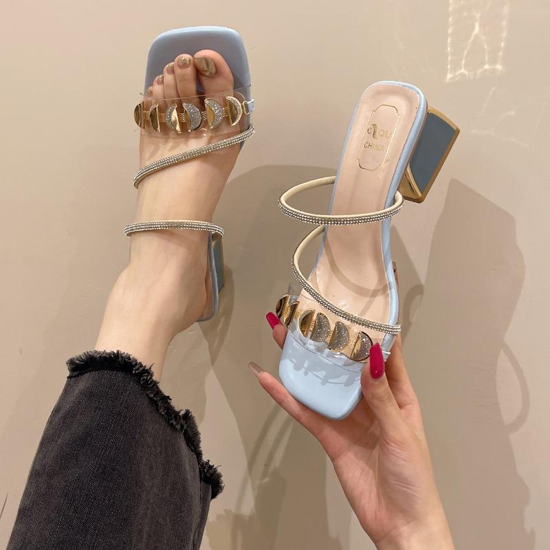 

Fashion Women Fashion Rhinestone High Heel Sandals Plus Size 35-40 Summer Ladies Sexy Sandals Female Leather Sandals 40 синий