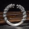 JMXD-high-grade Silver-plated Retro Handmade Double Dragon Solid Opening, Bracelet Men's and Women's Personalized Wristwear