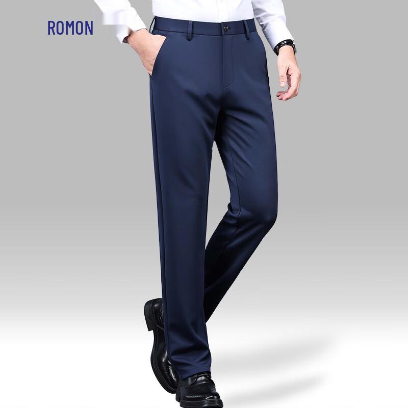 ROMON S Men's Easy Care Stretch Business Casual Straight-Leg Pants