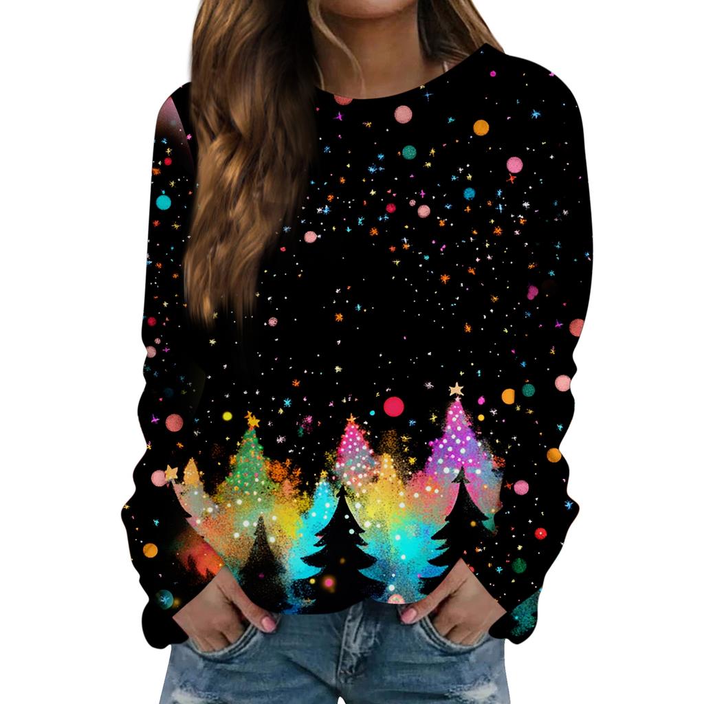 Women's Fashionable Casual Long-sleeved Retro Christmas Snowman Print Round Neck Top