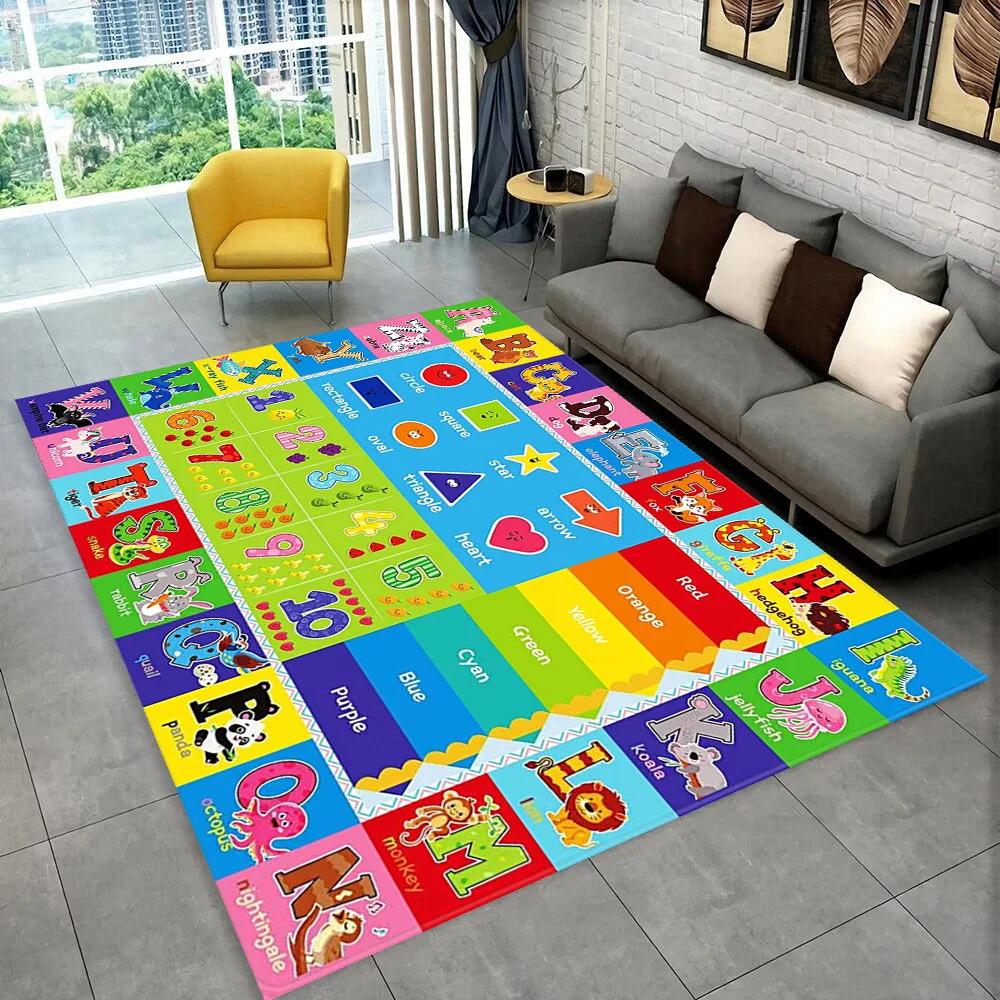 Alfombra con alfabeto de dibujos animados ABC para niños gateando, para sala de juegos, educación temprana, para sala de estar, dormitorio, sofá, antideslizante.