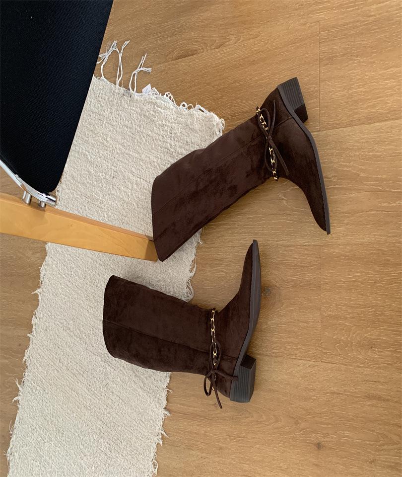 

Retro Xiaoxiangfeng inner height increase toe cool boots women s shoes 2025 summer new fashionable Spice Girl short trouser boots 39 темно-коричневого кольору