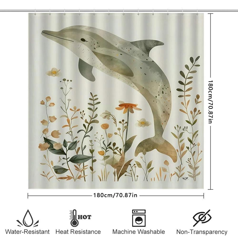 Stylish Dolphin Floral Shower Curtain Waterproof Fabric Bath Decor For Home Decoration