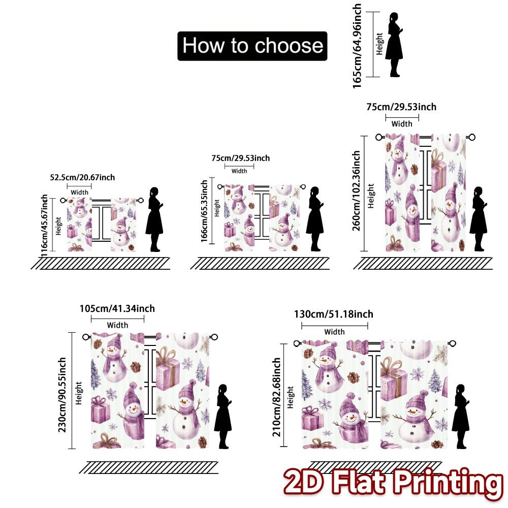 2pcs,Curtains Cute Snowmen Gifts Floral Chic Curtains Digital Printed Prints Light Filtering Curtains Decorations Ldeal for