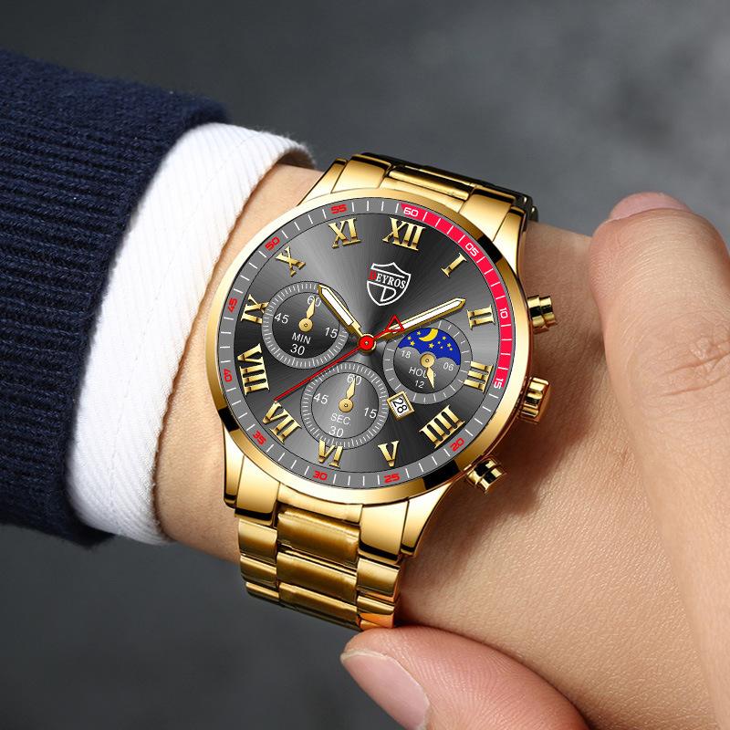 Watch Gold Four-Piece Men'S Accessories Watch Necklace Bracelet Cross Necklace
