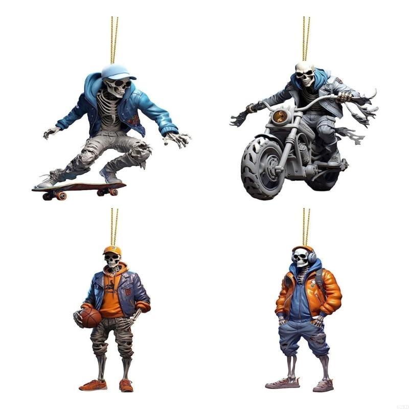 62KD Cool Skeleton Figurines Halloween Skul Pendant Car Ornament Cool Skul Statue