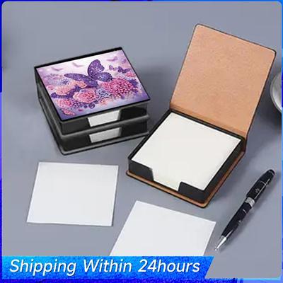 DIY Rhinestones PU Diamond Art Sticky Note Holder with 160 Sheets Paper Crystal Note Box for Living Room Home Office Decoration