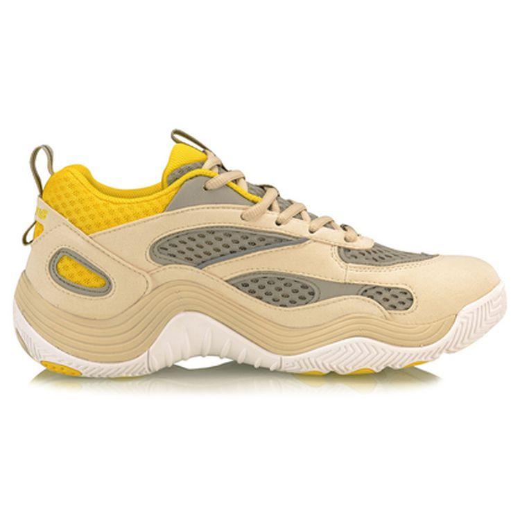 Li Ning Hu Xuan Synthetic Leather Fabric Casual Breathable Lightweight Low-Top Retro Basketball Shoes Men sneakers Gray Yellow AGBP015-4