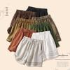Women's Retro Lace Linen Shorts - Elastic Waist, Wide Leg, Casual & Lightweight