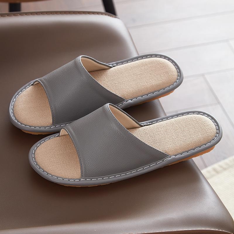 Leather slippers first layer cowhide indoor home beef tendon bottom non-slip genuine leather linen slippers women's high sense of home