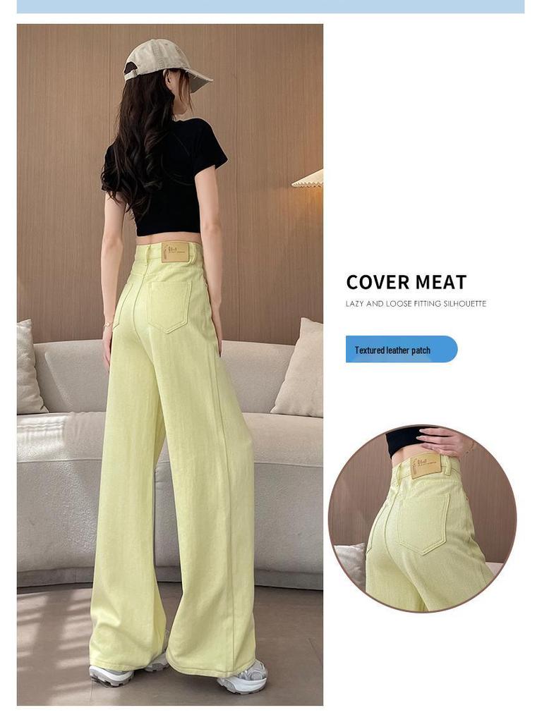 Lemon Yellow Women's High-Waist Wide-Leg Jeans - Retro Summer Style