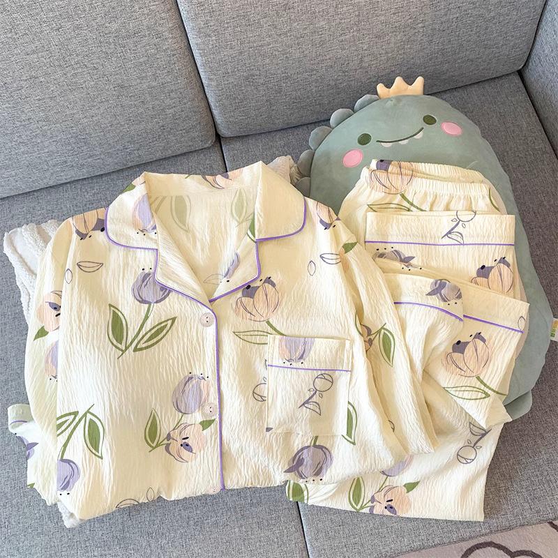 Gentle Tulip Spring Pajamas Women'S High-Value Long-Sleeved Trousers Sweet Wind Cardigan Set Homewear