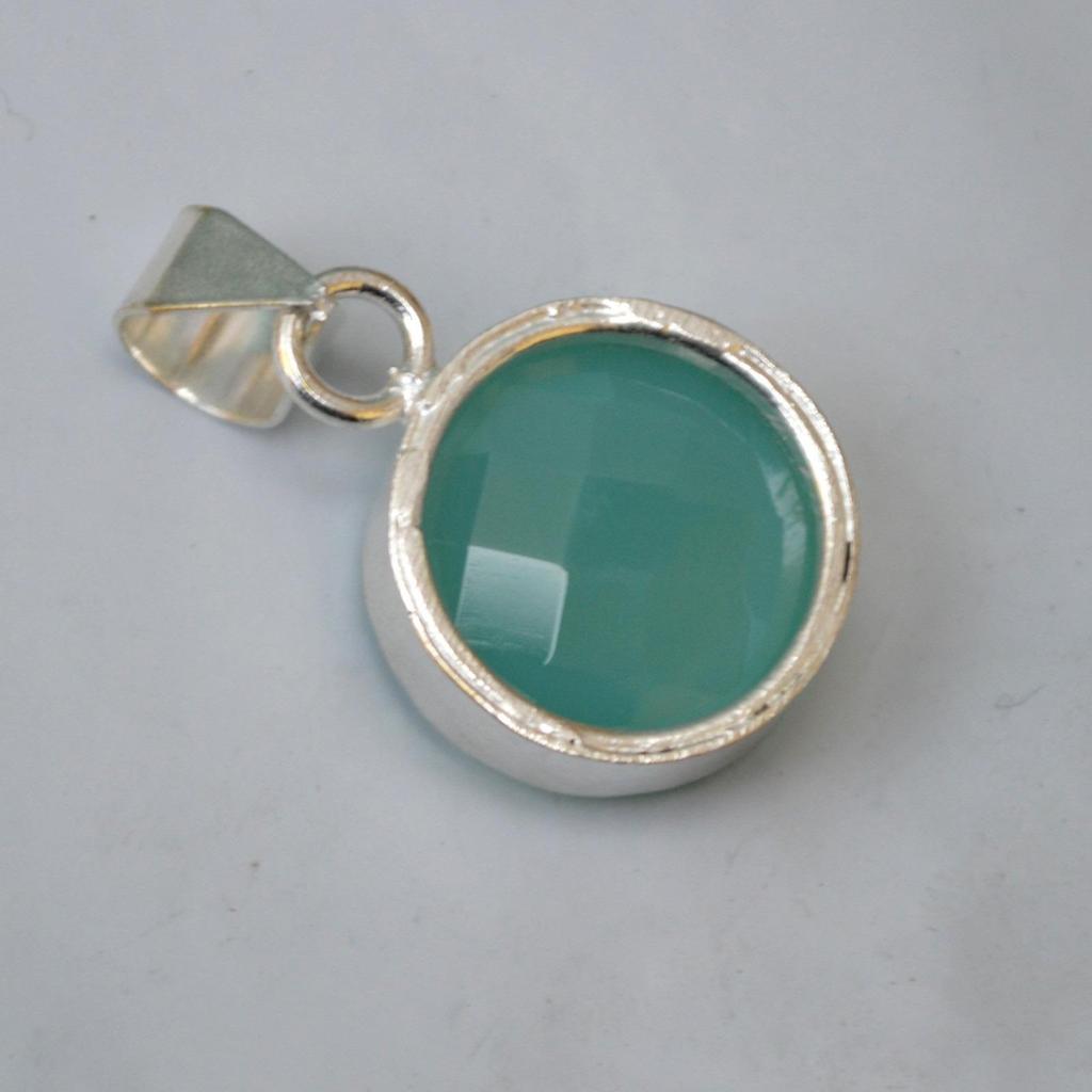 Rose Cut Aqua Chalcedony Gemstone 925 Sterling Silver Gift Pendant