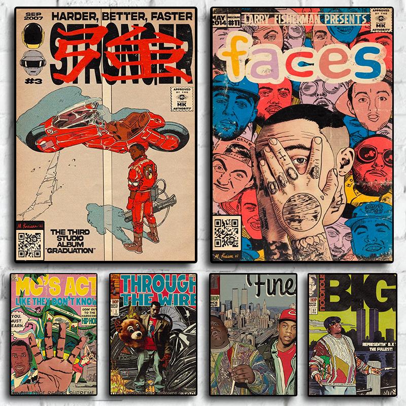 

Хип-хоп комиксы искусство гравюры Infamous BIGKanye музыка холст ретро живопись настенная живопись комиксы вдохновение музыка море