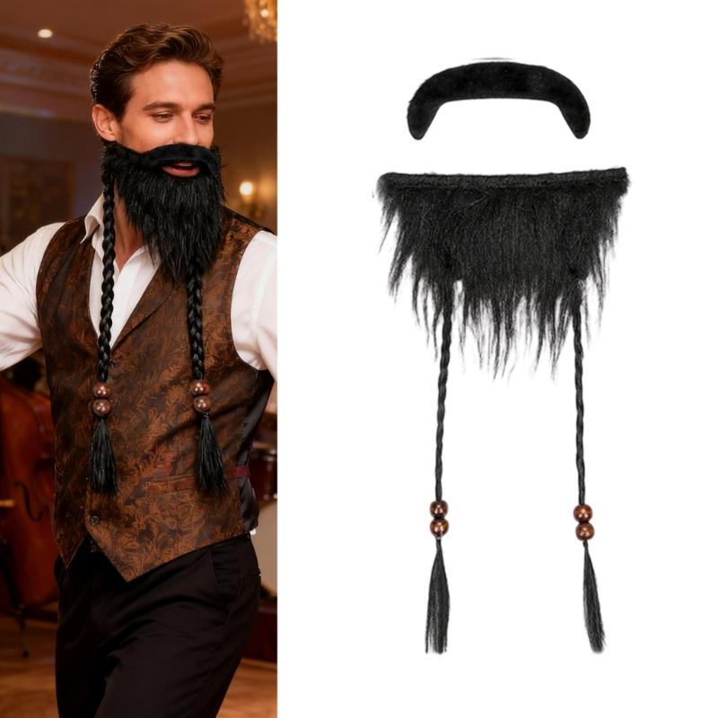 3pcs Practical Plastic False Mustache For Pirate Wizard Santa Costume Accessories Easy To Clean Halloween Party Props