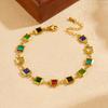 Gold Plated Multicolor Square CZ Jewelry Set, Stainless Steel Rainbow Gem Necklace Bracelet Set, Waterproof Boho Jewelry for Women Gift