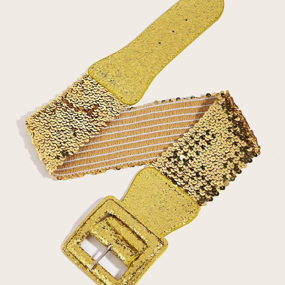 Waist Closure Blingbling Sequin Cummerbunds Metal Square Buckle Waist Corset Belts  Girl