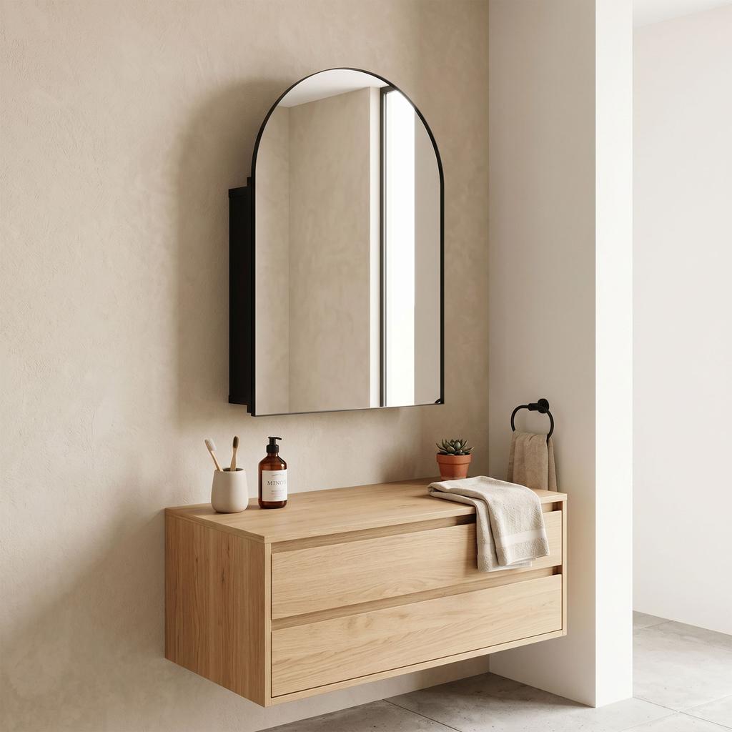 Bathroom Mirror Cabinet with Mirror, Arched Wall Mounted Bathroom Cabinet with Storage Shelves, Black
