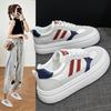 Autumn New White Shoes Korean Ins Style for Women Students Thick Sole Height Increasing Leather Breathable Casual Shoes