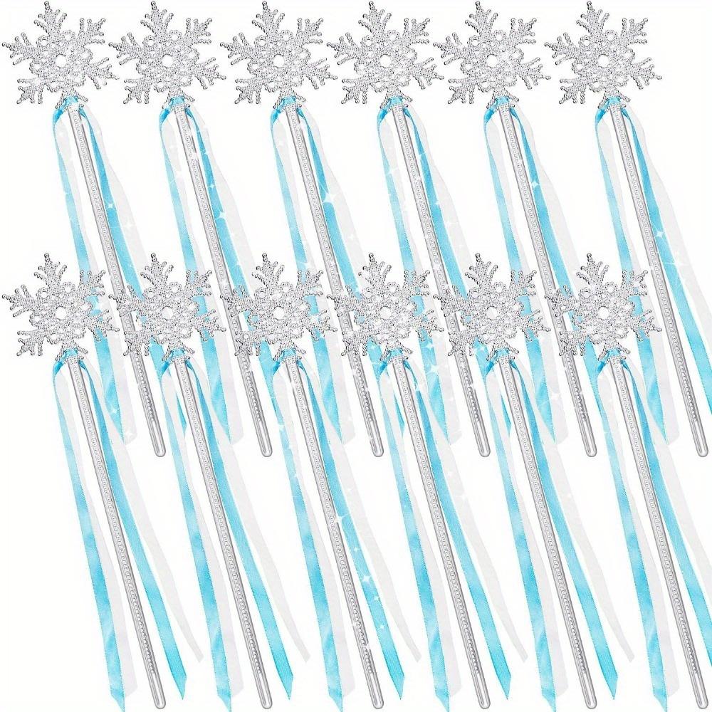 

12pcs Elegant Silvery Snowflake Wands with Blue Ribbons - Magical Winter Princess Wands|Snowflake Decorations,Best for Christmas