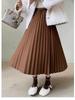 Premium Wool Pleated A-Line Skirt for Women, Korean Style, Versatile for Autumn/Winter, Elegant, High-Quality Midi Length.