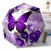 Purple Butterfly Garden Compact Travel Automatic Umbrella Folding Umbrella with 8 Ribs Compact Design Travel Essential Compact Folding Umbrella