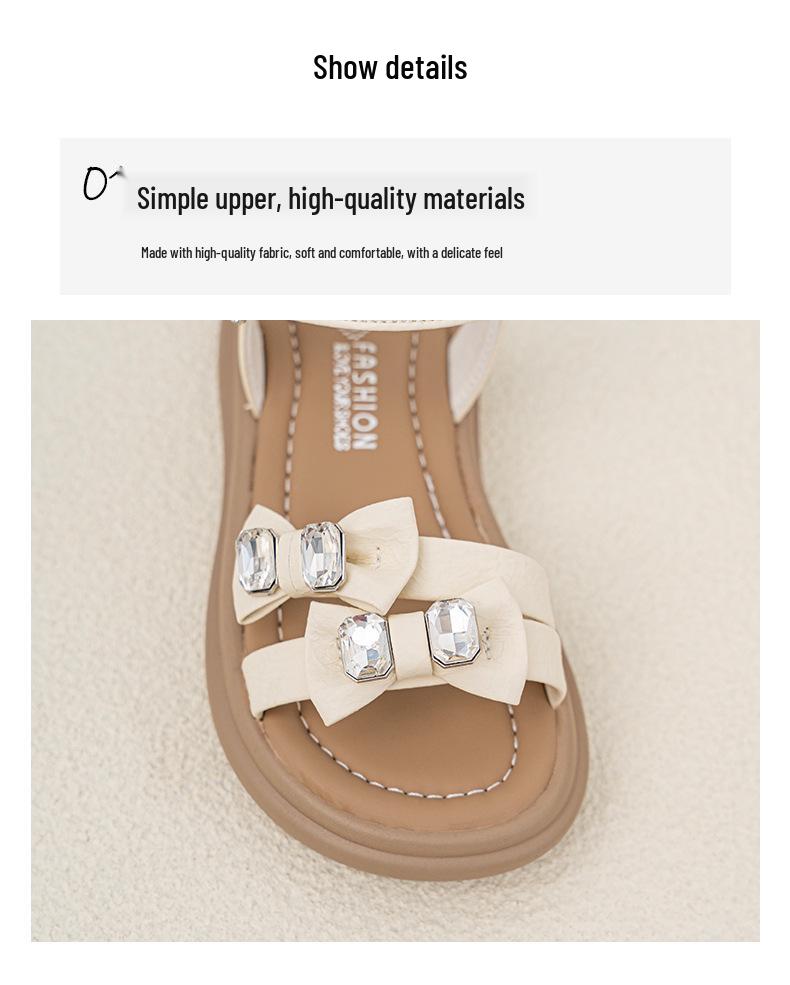 2026 Summer Girls' Bow Beach Sandals - Princess Open-Toe Shoes for Little Girls