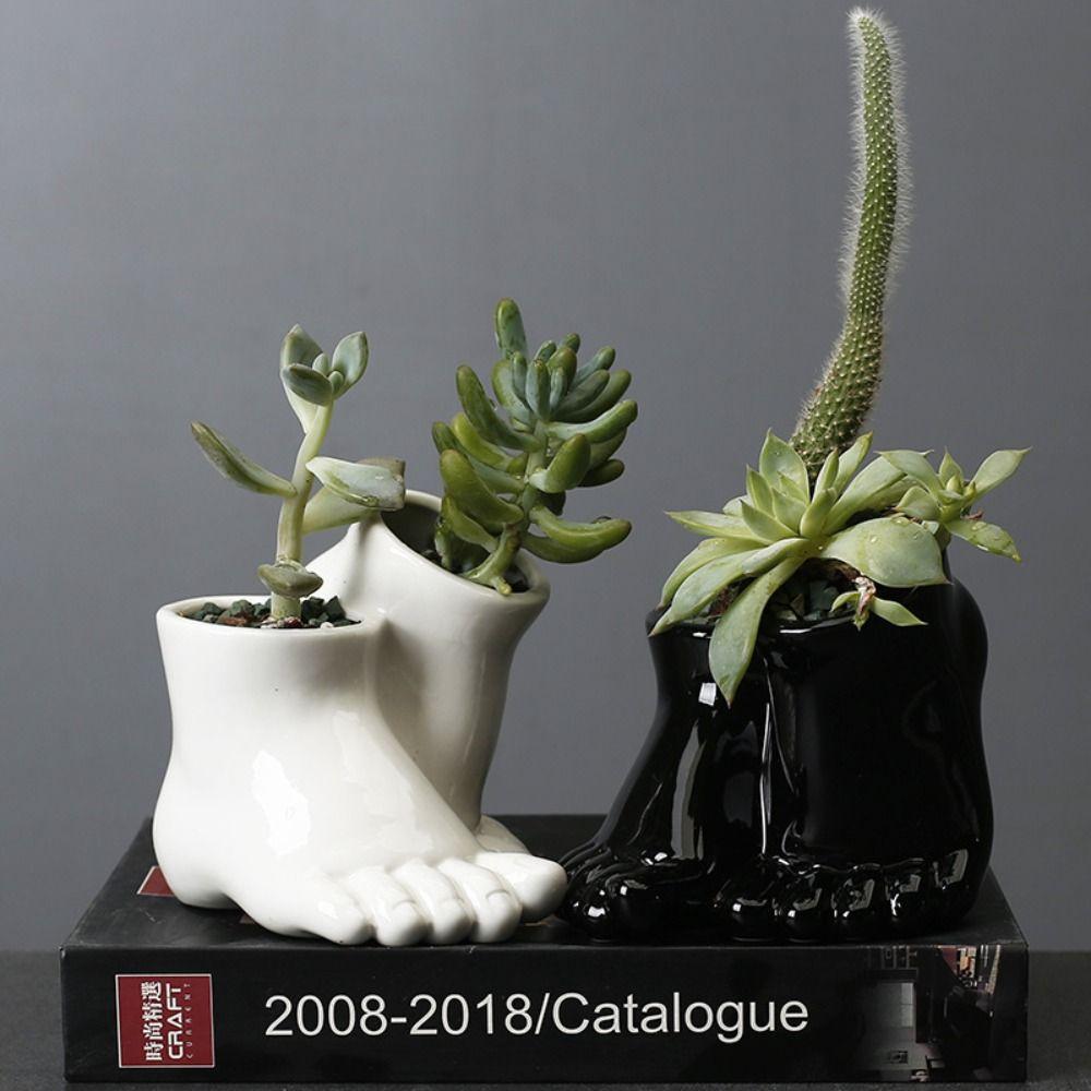 Decorative Feet Shape Flower Pot Ceramic Hydroponic Flower Holder Creative Vase Ornament Office
