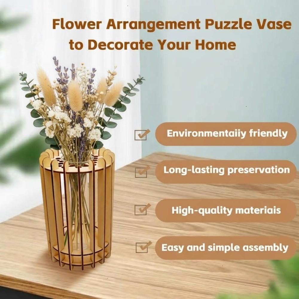 Unique DIY Wooden Vase Artistic Floral Container Creative 3D Puzzle Vase  Gift