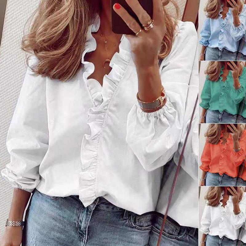 2026 Spring Chiffon Ruffles Women Shirt Plus Size Women Blouses Floral Long Sleeve Loose Female White Shirts Clothing 18246