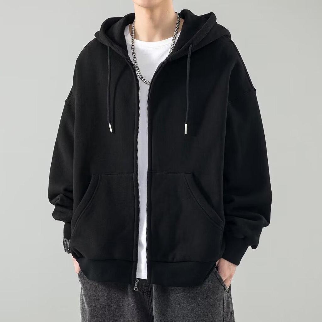 Men's Versatile Zip-Up Hooded Cardigan Jacket - Loose Fit, Solid Color, Plus Size, for Spring & Autumn Casual Wear