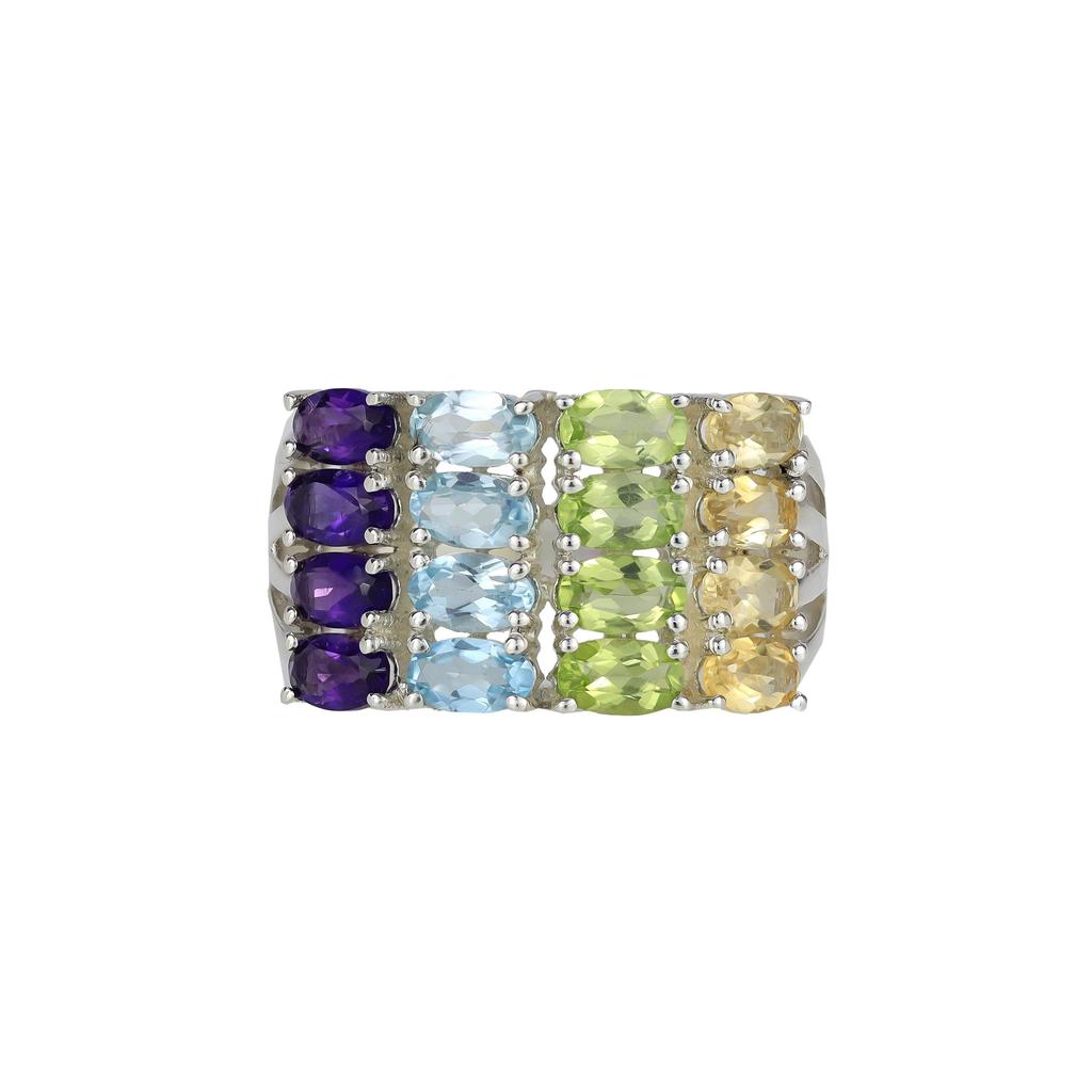 Sterlingsilber Ring mit mehreren Edelsteinen: Granat, Topas, Mondstein