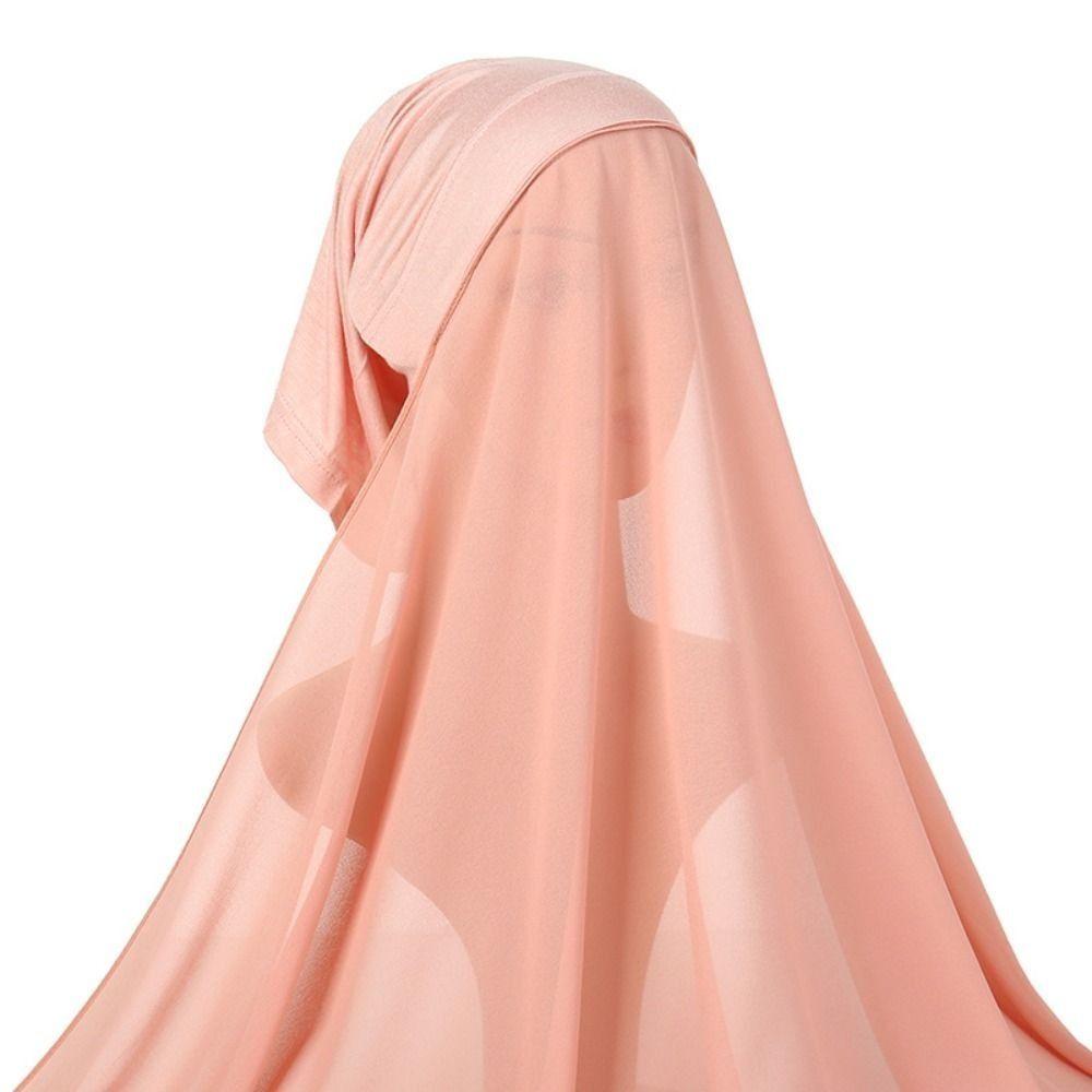 Fashion Bead Chain Chiffon Scarves Shawl Outdoor Windproof Head Wrap Chiffon Hijab Veil Solid Color Women Sunscreen Headscarf