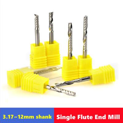 3.175/4/6/8/10/12mm Shank  Single Flute End Mill ,  Spiral Router Bits for Cut PVC/Wood/Plastic 1 Flute CNC Milling Cutter