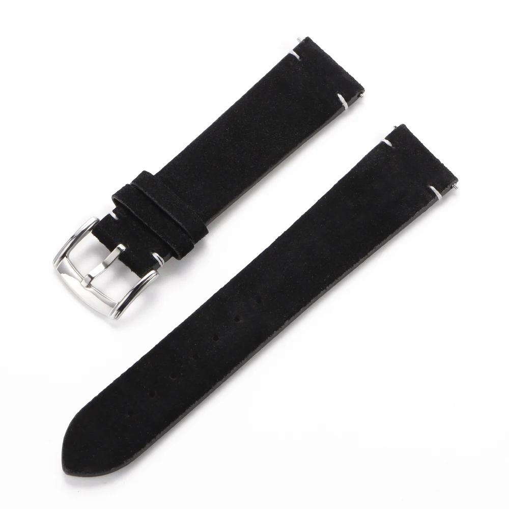 Quick Release Soft Suede Strap 20mm 22mm Wristband Green Brown Watch Band Black Buckle Calfskin Bracelet Women&Men Accessories
