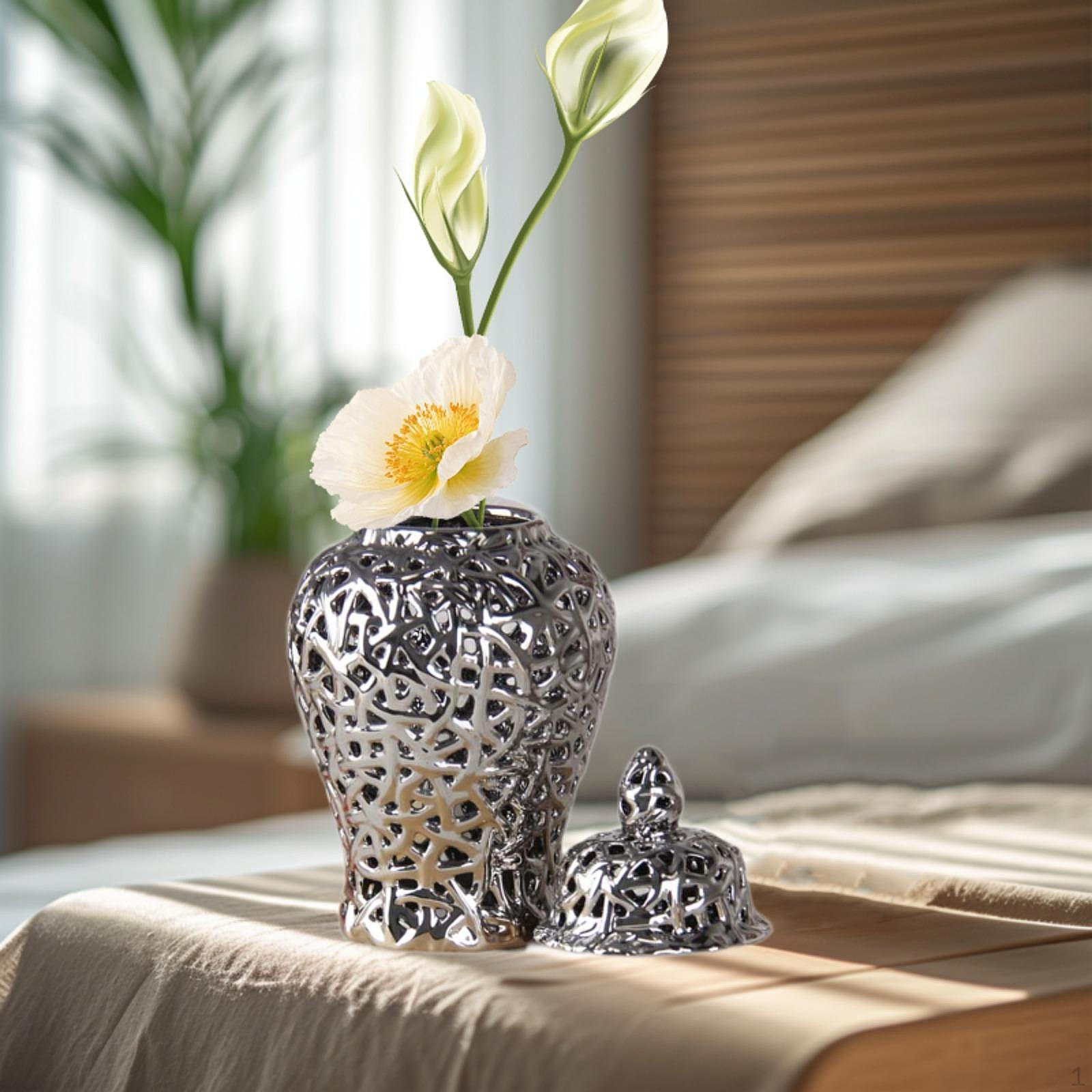 

Фарфоровая цветочная ваза с крышкой, декоративный акцент для дома серебряный