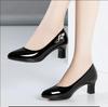 Spring new round toe high heels, thick heels, patent leather women's professional work shoes, temperament, four seasons bright leather shoes