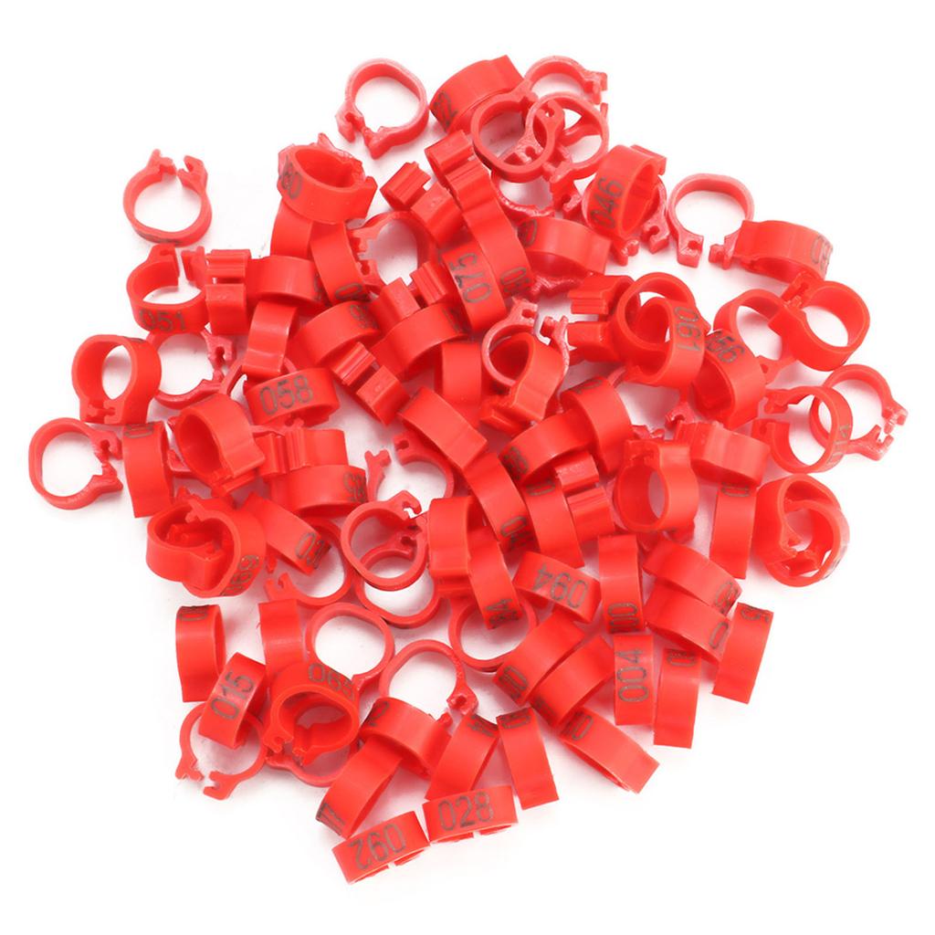 100PCSCelsiusBag 8MM 001-100 Numbered Plastic Letter Bird Leg Bands S(red)