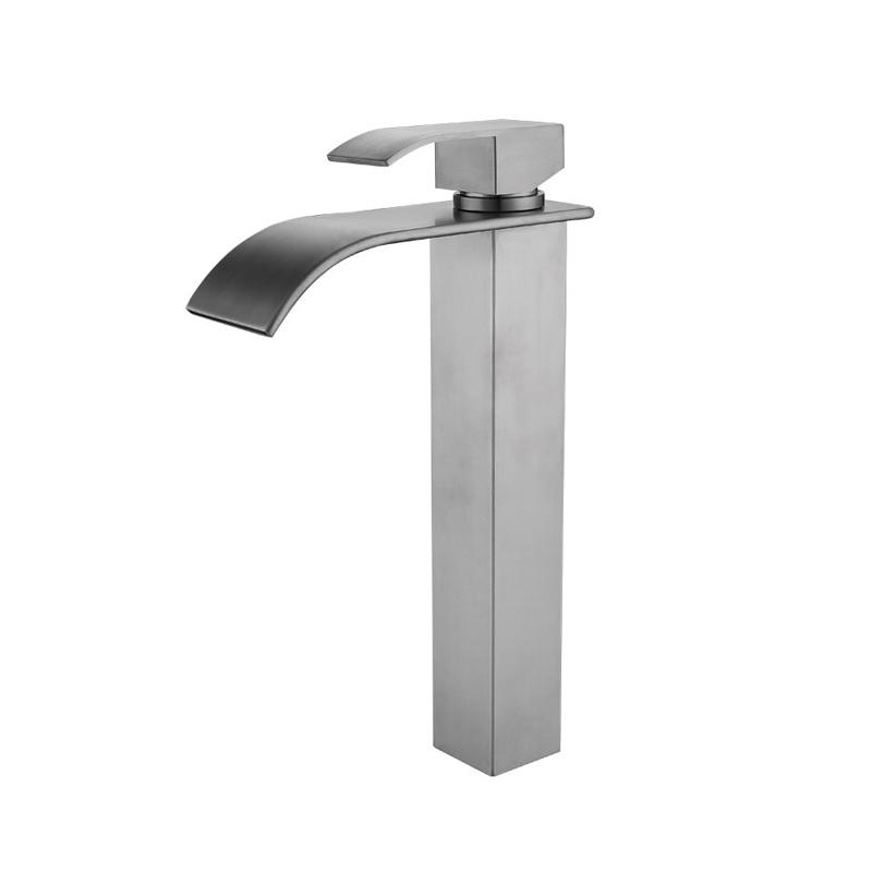 

Водопадный смеситель для раковины, настенный кран из нержавеющей стали, матовый серебристый, высокий кран для ванной комнаты, смеситель для горячей и холодной воды, краны для раковины G1/2