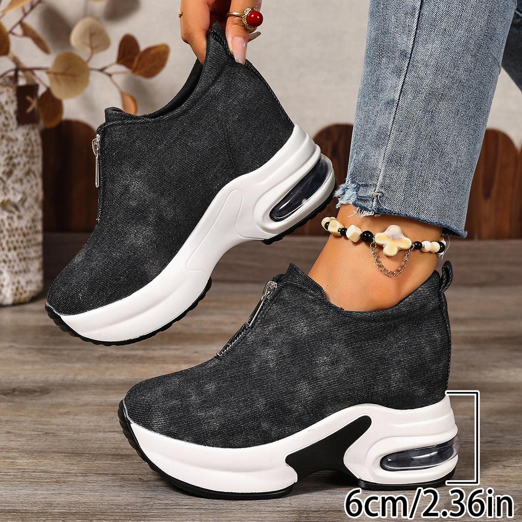 Fashion Chunky Platform Sneakers for Women Thick Bottom Casual Sports Shoes Woman Blue Denim Wedge Heel Cushion Sneakers 35-42