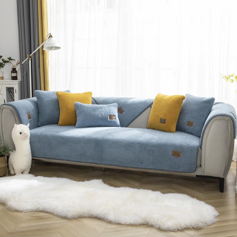 Winter Lambskin Sofa Cushion Thickened Fleece Cushion Non-Slip Leather Sofa Cover High-End Nordic Simple Winter