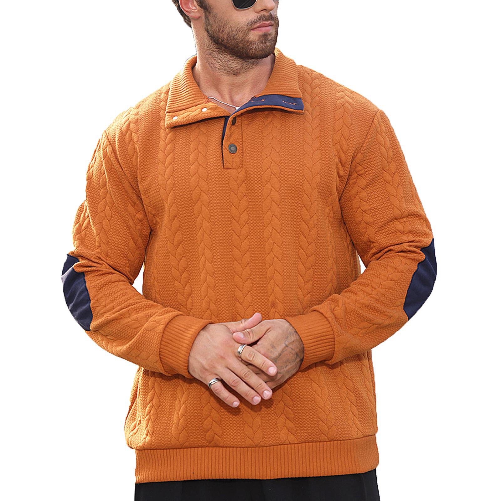 Мужская жаккардовая рубашка-поло с воротником Генри, с длинным рукавом, пэчворк, вышитая, пуловер, повседневная мужская толстовка S