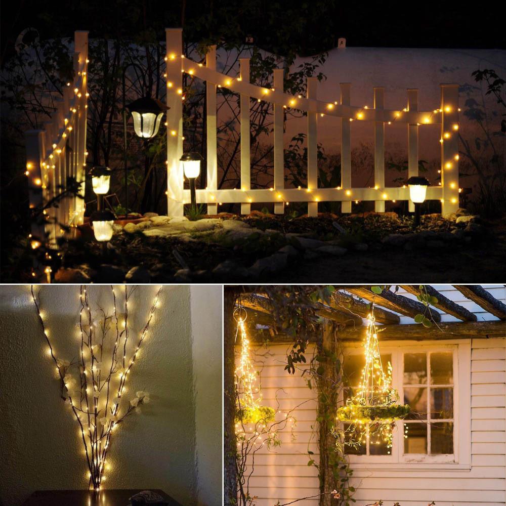 Outdoor Solar Fairy Lights With Remote 10M 20M LED Solar Powered String Light 7 Modes Waterproof for Garden Patio Yard Trees Christmas Wedding Party