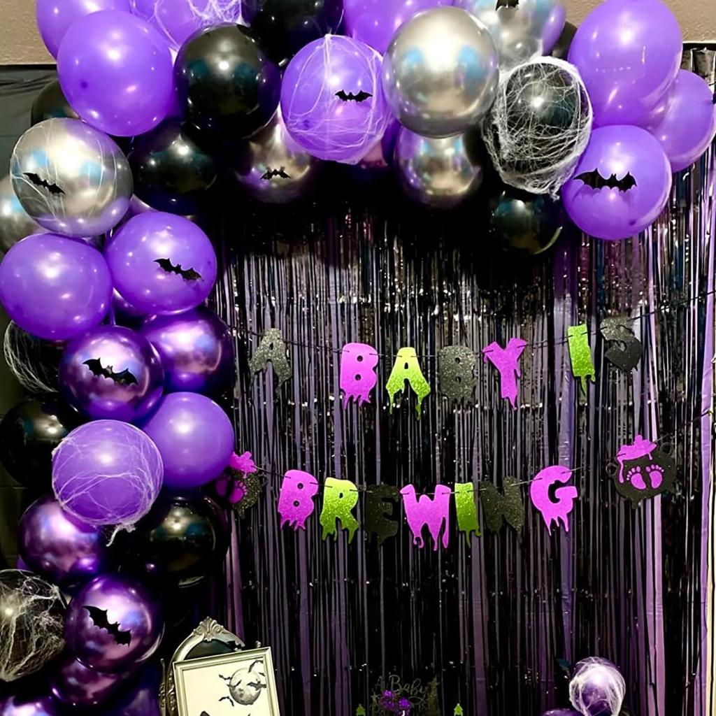 Black Purple Latex Garland Set For Kids Halloween Theme Birthday Trick-or-Treating Graduation Wedding Party Decoration Supplies