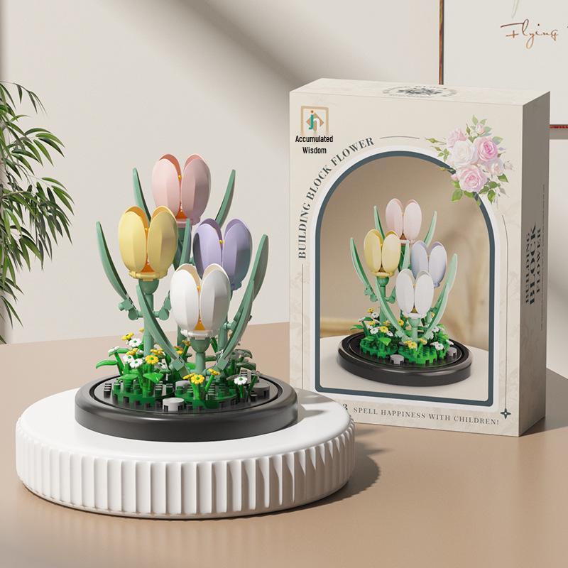 Lego-kompatible Bausteine Blumentopf & Bonsai Rosen Set, Bauspielzeug Geschenk für Mädchen