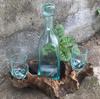 Whisky Set Molten Glass On Wood Base