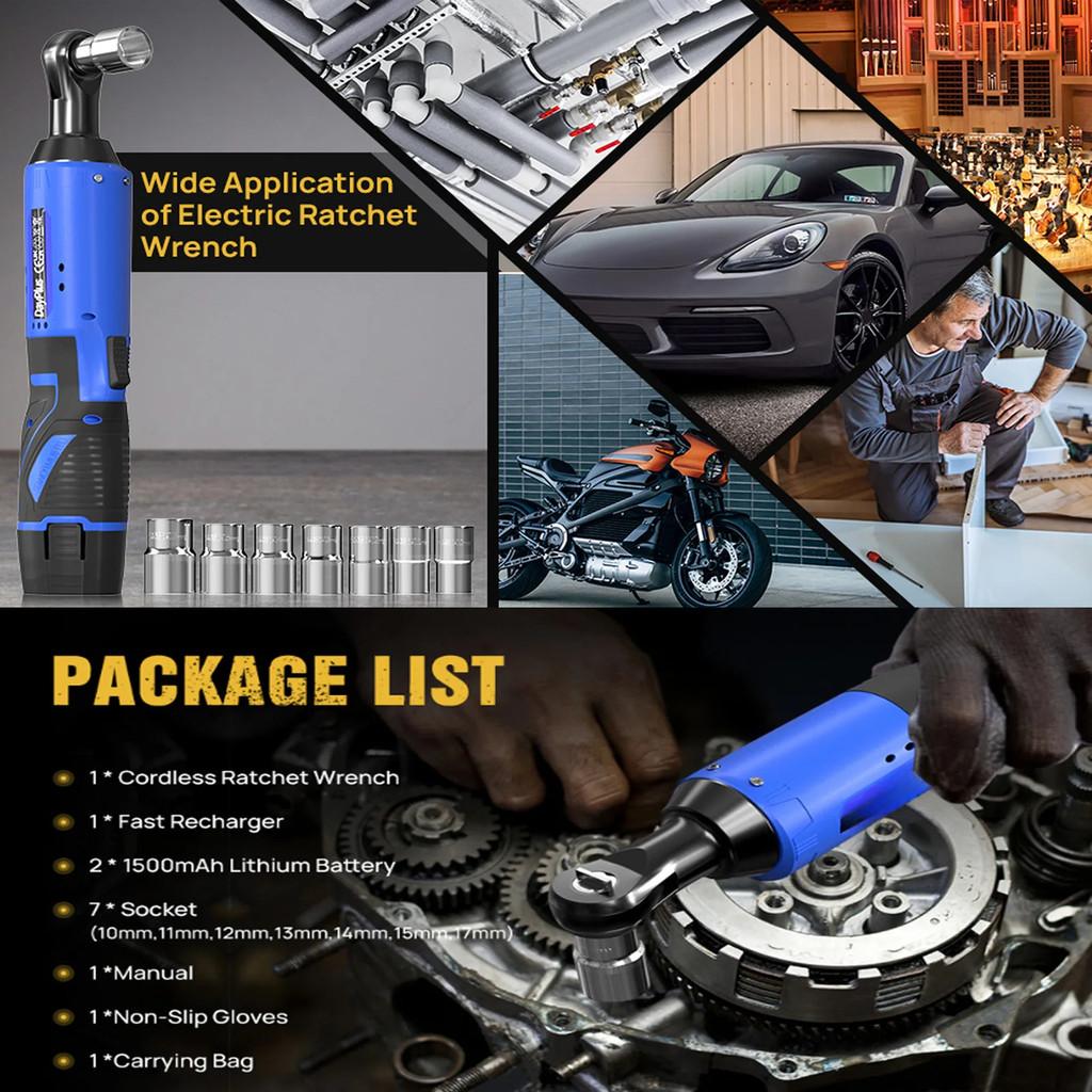 30FT-LBS Torque Cordless Electric Wrench Set Rechargeable 3/8'' 90° Ratchet Angle Wrench Car Bicycle Repairing Power Tool