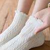 Women's Ruffle Edge Cable Knit Cotton Socks - Spring/Summer Japanese Style Short Boat Socks, Lace, Solid Colors.