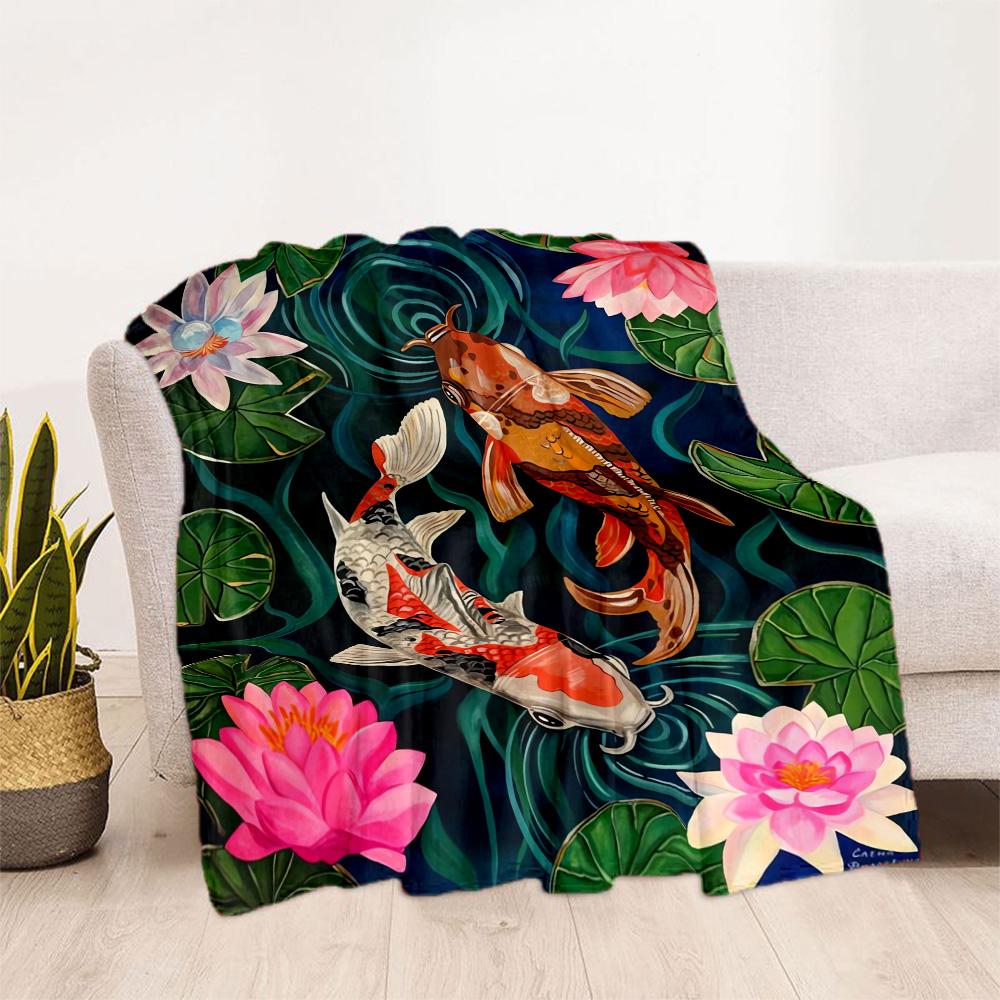 Koi Fish Lake Blanket Warmthful Decor Perfect for Chair Sofa Seaside for All Seasons Digital Print Best Holiday Gift for Friends Family