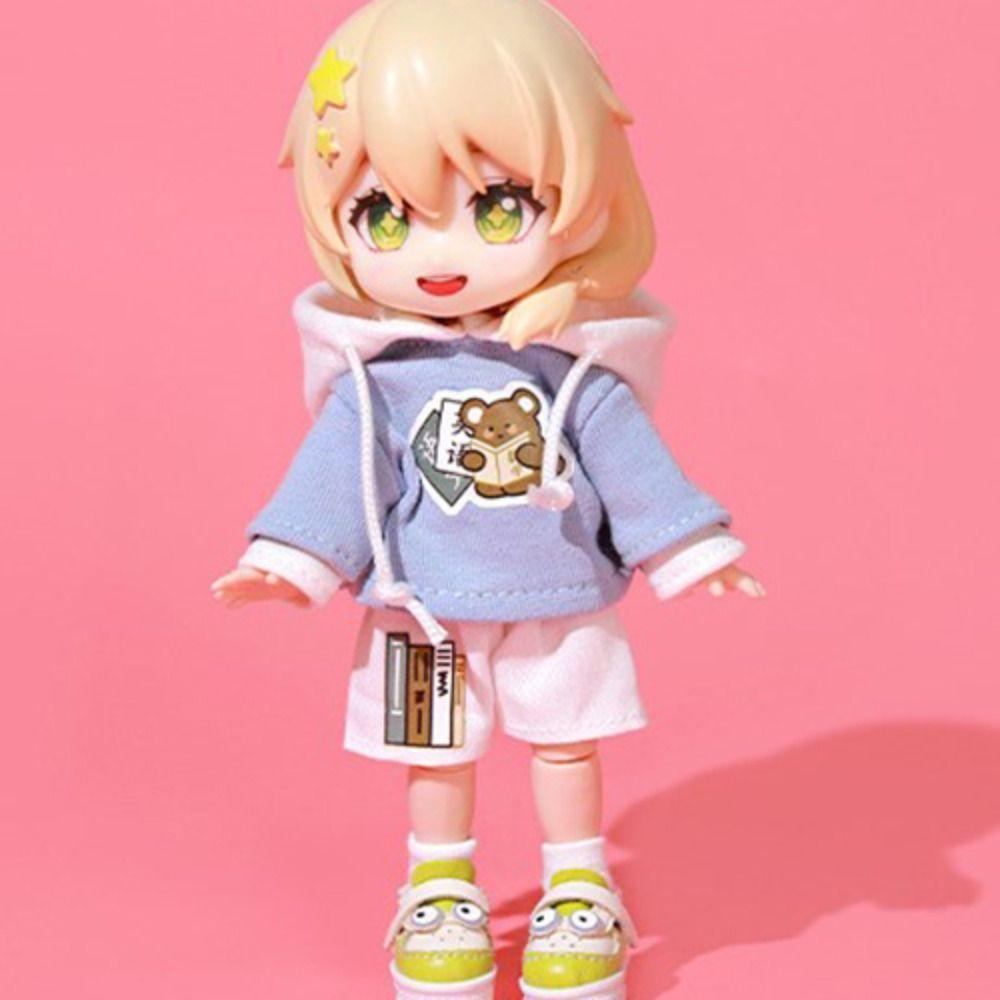 Casual Wear OB11 Doll Hoodie Set Bear Pattern Hippop Shorts Set Doll Sweatshirt Set  Bjd 1/12